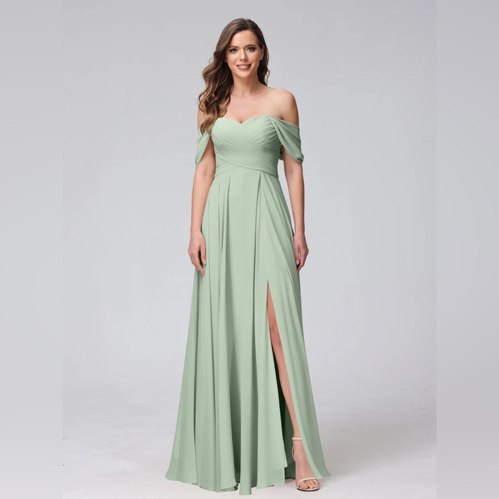 STUNNING NEW SAGE GREEN 6 Women's Off-Shoulder Flowy Long Bridesmaid Dress wSlit